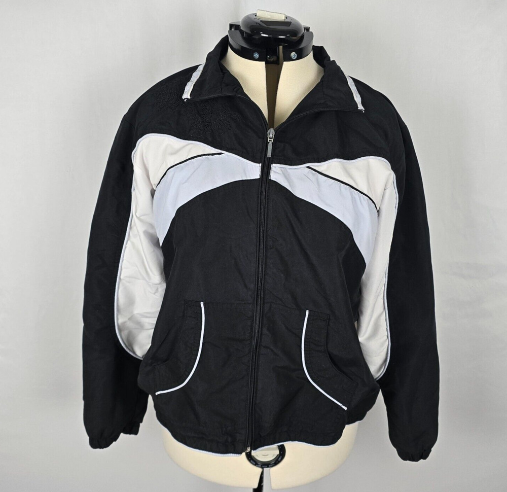 Dunlop Jacket Men's XL Black White Colorbolck Full Zip Up Collar Windbreaker